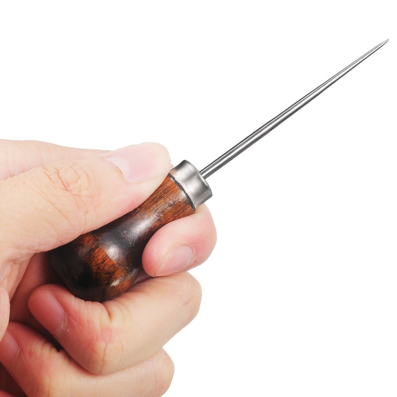 TecUnite 4 Pack Awl Tool Gourd Shape Wooden Handle Scratch Awl Tool Pin Punching for Leather Craft Cloth Pouch Hole DIY Handmade Maker Tool - Image 4